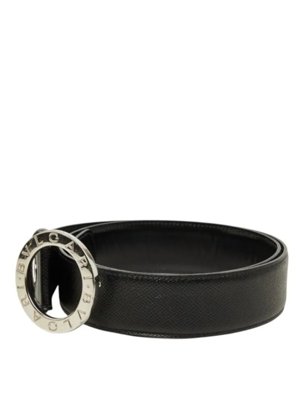 Bvlgari Circle Logo Buckle Belt 110/44 Black Leather Metal